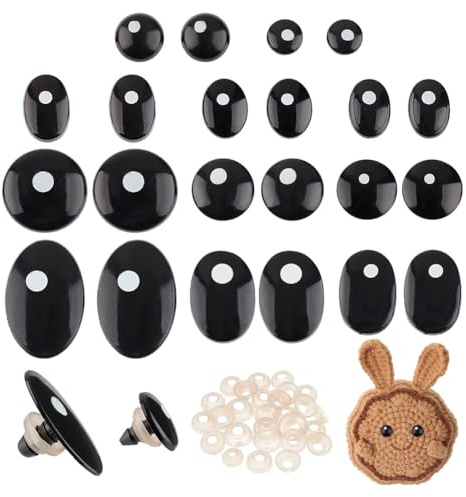PH PandaHall 120 Stk Schwarze Sicherheitsaugen 12 Stile Handwerk Augen | Kunststoff Gefüllte Häkelaugen Für Amigurumi, Marionette Plüschtier, Und Teddybär Dekoration Accessories, Oval/Flach Rund