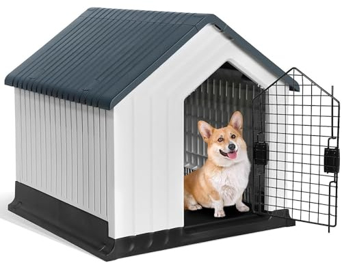 Dog House Plastic Durable Kennel Shelter Weatherproof In/Outdoor Animal Shelter | Durable Plastic Dog House (Black, One Size)