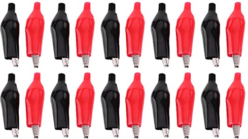 Pinces crocodiles en métal, 20 pièces 28MM pince crocodile en métal pince électrique crocodile pour tester la sonde mètre noir et rouge