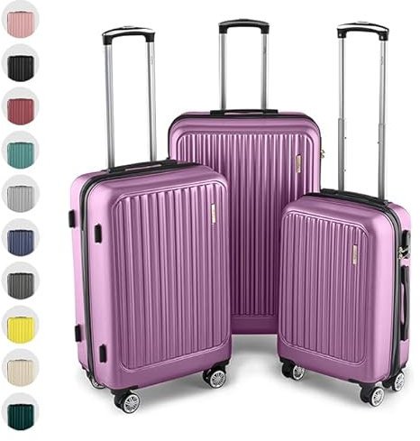Easy Move ABS Hartschalenkoffer - Ergonomisch & Sicher - Trolley Koffer Set 3-teilig mit 360° Rädern, Zahlen-Schloss - Rollkoffer, Reisekoffer (Lila, Kofferset)