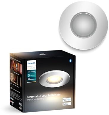 Philips Hue White Ambiance Adore Deckenspot rund, silber 1x250lm inkl. Dimmschalter, Bad-Beleuchtung, dimmbar, steuerbar via App, kompatibel mit Amazon Alexa (Echo, Echo Dot), neue Generation