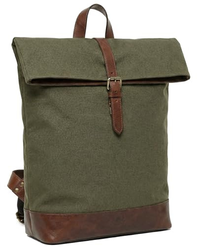 SID & VAIN große Rolltop Rucksack echt Leder - 15 Zoll Laptop Lederrucksack TATUM groß - Rucksack zum rollen mit Laptop-Fach - Lederrucksack Herren und Damen handgefertigt