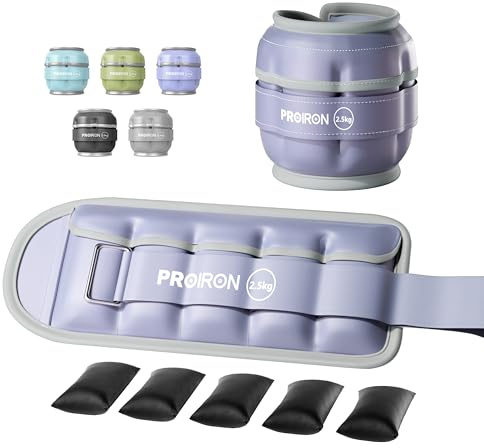 PROIRON Justerbara Fotledsvikter x2, ankelvikter set 2 x 2,5 kg för yoga, dans, pilates, aerobics, träning, promenader, jogging