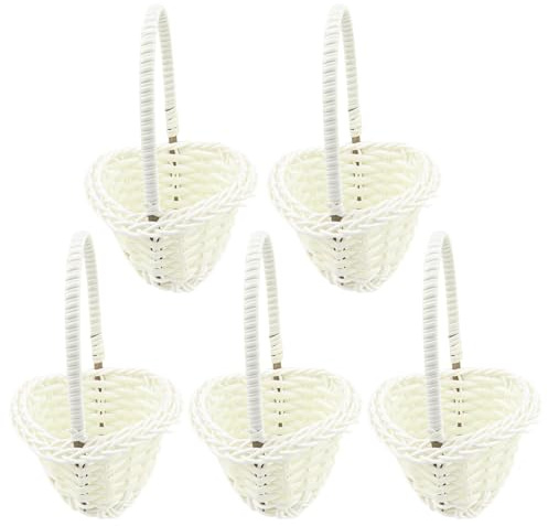LNQ LUNIQI Weiß Hochzeitskorb Klein mit Henkel Weiss Rattan Korb für Blumen Hochzeit Geflochtener Korb Set Kinder Blumenkörbchen Weidenkorb für Hochzeit Party (Mini-Größe)