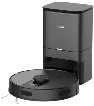 EZVIZ RE4 Plus Robot Hoover Mop, 4L Self Emptying Station, 4000 Pa, LiDAR Obstacle Avoidance, Self-Charging, Clean 300㎡, WiFi APP Control, Pet-Friendly, Robot Vacuum, Voice Assistant, Black