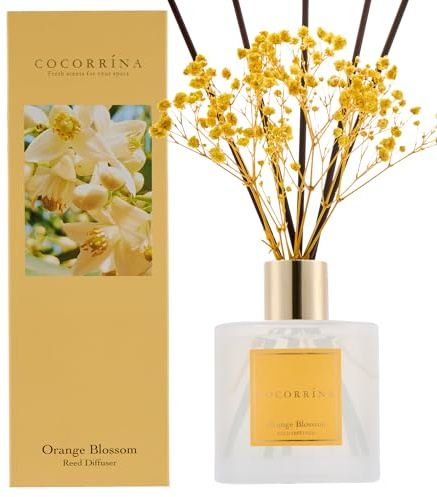 COCORRÍNA Diffuseur de parfum d'ambiance Orange Blossom, 200 ml, 8 bâtonnets parfumés, désodorisant pour salle de bain