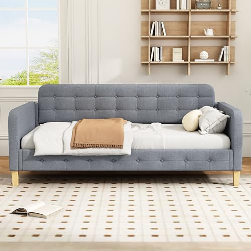 Kebnor 90 * 200cm Sofabett, Tagesbett, Knopfnagelverzierung, einfach und stilvoll(Ohne Matratze) (Grau)