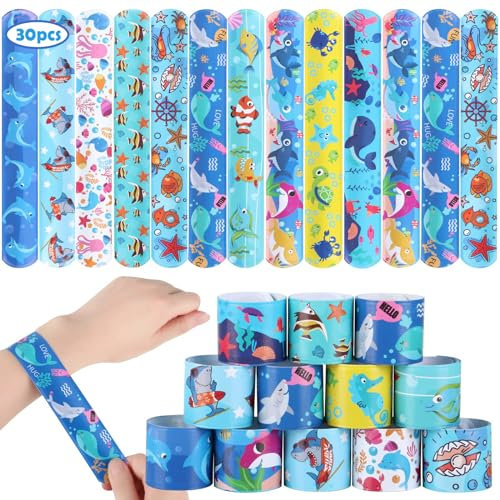 Viicoor Braccialetti schiaffi per bambini, 30 pezzi, fasce per schiaffi con animali, gadget per feste, bomboniere, multicolore (Ocean-30P)