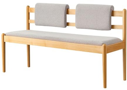Rustikale Holz-Eingangsbank mit Kissen und Rückenlehne, gepolsterte Esszimmerbank für Wohnzimmer oder Foyer, Doppelsofa-Bank, Gelb, 125 cm