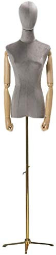 SHANYAYALI Weibliche Schaufensterpuppenbüste mit Holzarm und Stativ zur Präsentation von Kleidung - Gold (Hellgrau, S)