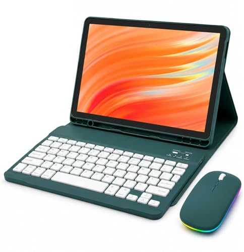 HLTOOP Keyboard Case for Amazon Kindle Fire HD 10 & 10 Plus (13th/11th Generation, 2023/2021), Detachable Bluetooth Keyboard, Pencil Holder,Deep Green