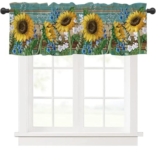 Highdi Tende Cucina con Tasca, 1 Pezzi Tendine Cucina Tendina, Tende per Finestre Piccole per Soggiorno, Casa in Stile Rustico,Tendina da Bistro (Mare di fiori,137 * 45cm)