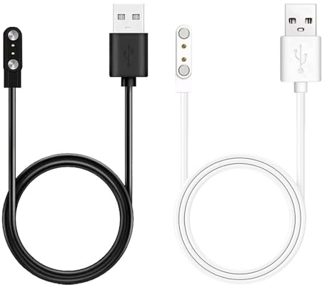 2 Pièces Chargeur Montre Connectée 2 Pins 2.84mm, Câble de Charge pour Montre, Chargeur Magnétique Compatible Letsfit Willful Umidigi Haylou SKG Wyze Kospet Amaztim Montres Intelligentes, Noir + Blanc