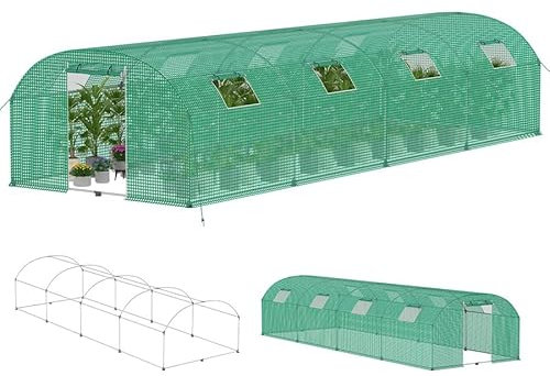 Aufun Serra stabile in pellicola, 3 x 8 x 2 m, con 8 finestre con zanzariera e porta, tunnel da giardino con telaio in acciaio zincato, serra per pomodori, tenda per piante e piante