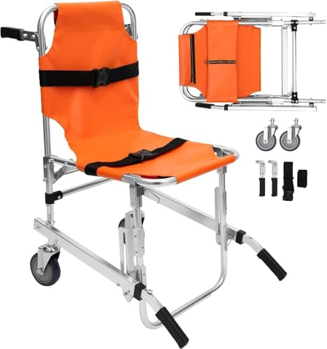 EMS-Treppenstuhl mit Sicherheitsgurten, 160kg Faltbarer Notfall-Treppensteigrollstuhl Aluminiumlegierung Treppensteiger Rollstuhl, 2 Rädern Krankenwagen Evakuierung für ältere Menschen Behinderte