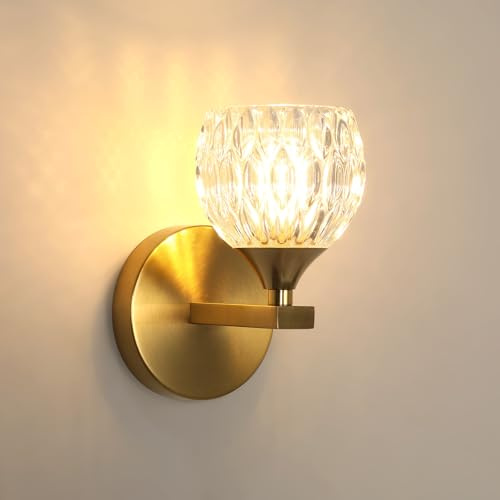 Comely Wandleuchte Innen, Vintage Wandlampe Innen mit Glas Lampenschirm, Elegante Wandbeleuchtung für Wohnzimmer Korridor Schlafzimmer Flur, mit 1*G9-Glühbirne (Gold)