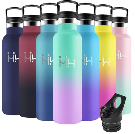 Motswedi Botella Termica, 1000ml sin BPA, Botella Agua Acero Inoxidable, Frio/Calor, Botella Agua con Pajita, a Prueba Fugas, Botella Agua Termica para Deporte, Oficina, Yoga, Verde & Morado Claro