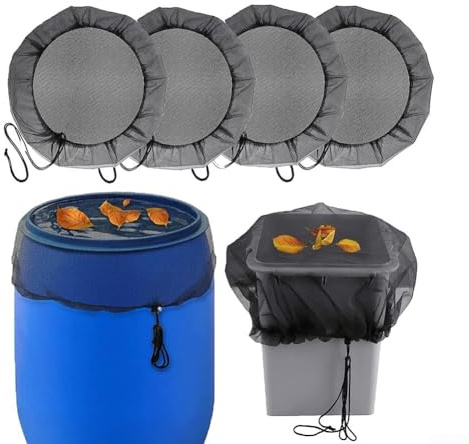 4Pcs Rain Barrels Net Mesh Cover, 95Cm Adjustable Water Collection Bucket Yarn Cover, Rain Barrels Water Butt Net Protector With Drawstring For Barrels