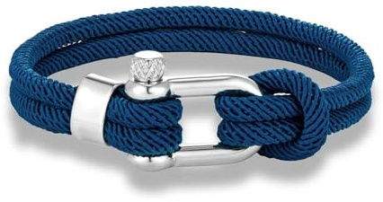 SLJYM Minimalist Nautical Rope Bracelet Double Strand Stainless Steel U-Shape Shackle Buckle Survival Jewelry For Men Women