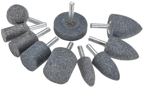 M METERXITY 10-Pack Abrasive Mounted Stone Grinding Bits, 1/4 IN(6mm) Shank Aluminum Oxide Polishing Sanding Drill Bit for Rotary Tools, 0.63IN(16mm) Dia 80 Grits Point Kit [Brown]