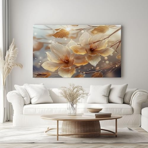 Genérico Cuadros de Arte Flores En Relieve Vegetales Lienzos Cuadro Estilo 3D Decoración Pared Cuadro Para Salon Dormitorio 160 x 80 cm Sin Marco