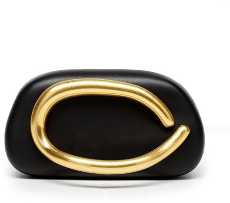 blinkgooblink Clutch Schwarz Damen Elegant | Kleine Abend-Handtasche mit Goldgriff | Tasche für Hochzeit & Party