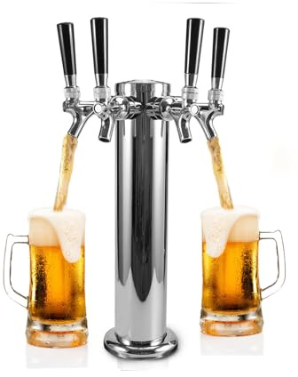Stainless Steel Beer Tower Kegerator Kit 4Head Faucet Dispenser for Parties Bars & Restaurants Perfect Men's Gift for Home Brewing Enthusiasts
