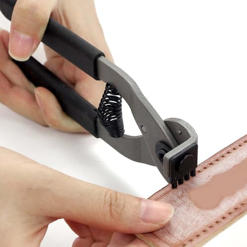 HilBeliFU Leather Stitching Punch Plier, 4mm 4 Teeth Leather Silent Pliers with Non Slip Foam Handle, 6.7in Leathers Stitching Hand Pliers for Straps, Saddles, Shoes