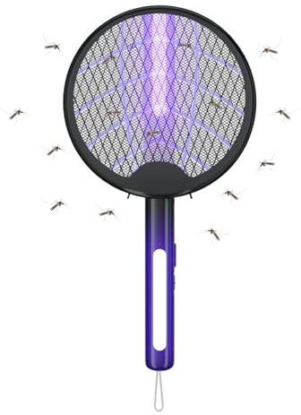 Matamoscas Eléctrico Plegable – Raqueta Exterminadora De Insectos Recargable, Matamoscas De 3000 V | Raqueta Eléctrica De Mano Con Carga USB Para Uso En Interiores Y Exteriores, Cocina, Camping Y Jard