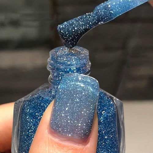 Blue Glitter Nail Polish - Quick Dry & Long Lasting Flash Shiny Nail Varnish - Chip Resistant Non-Toxic for DIY at Home Nail Art Manicure (Blue Glitter)