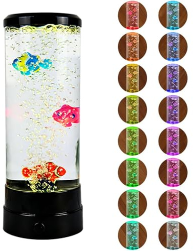 Fhlprte Fisch Lavalampe,Blase Fischlampe,7 Farben,Aquarium-Stimmungslampe Mit USB-Kabelog,LED Bubble Fischlampe, Nachtlicht zum Stressabbau,Blasenlichtlampe für Zuhause, Schlafzimmer, Büro (Schwarz)