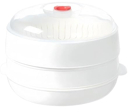 Vaporiera per microonde - Vaporiera per forno a microonde da 25 cm, distribuzione uniforme del calore | Utensili da cucina multifunzionali con coperchio, contenitore per la cottura a vapore degli