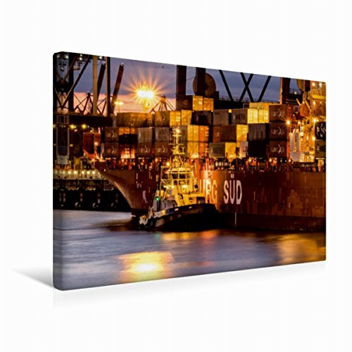 Premium Textil-Leinwand 45 x 30 cm Quer-Format Containerschiff Hamburg Süd mit Schlepper | Wandbild, HD-Bild auf Keilrahmen, Fertigbild auf hochwertigem Vlies, Leinwanddruck von Matthias Voss