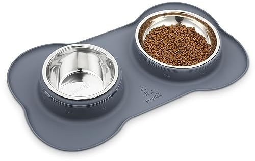 pecute 3-in-1 Hundenapf Mittelgroße Hunde, Futternapf Hund Katzennapf mit Näpfe Edelstahl, Fressnapf Hund Napf mit Rutschfesten Silikon, Fressnapf Katze Napfset Wassernapf (L)