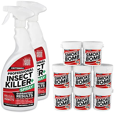 2 x 1L CritterKill Professional Insect Killer Spray + 8 x 16g PRO Smoke Bomb Fogger | Kill All Insects