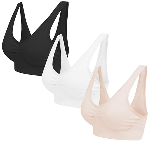 Blu Apparel Multipack Seamless Comfort Bras Sleep Bras Sizes 8-24 Not Padded Wireless (UK, Alpha, M, Regular, Regular, Black/White/Nude 3 Pack)