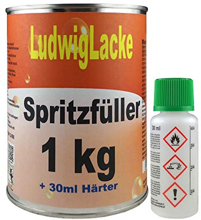 LudwigLacke 2K Spritzspachtel Polyester Spritzfüller Spritzspachtel 1 kg Set Grundierung Auto