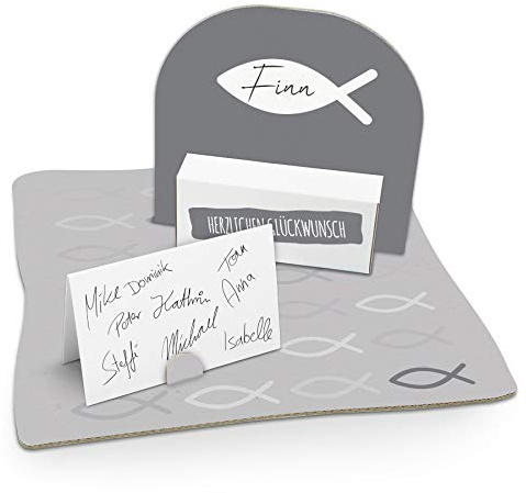 itenga Fisch Verpackung Gastgeschenk Geldgeschenk mit Bodenplatte Taufe Kommunion Konfirmation Firmung Jungen Mädchen (Grau)