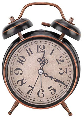 4 Retro Mechanical Alarm Clock with Night Light Manual Wind Up Clock Double Twin Bell(Black)