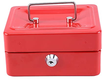 Youyijia Small 6 Inch Cash Box Portable Metal Money Box With Lock Cash Safe Box Petty Cash Tin for Kids (Red)