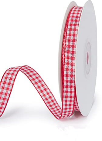 VIVIQUEN Gingham-Band, kariertes Band, Taftband, kariert, für Picknick, Basteln, 100 % Polyester, zum Nähen, Geschenk, Basteln, Hochzeitsdekoration, Kränze, Heimdekoration, 9,5 cm x 22 m (rot)