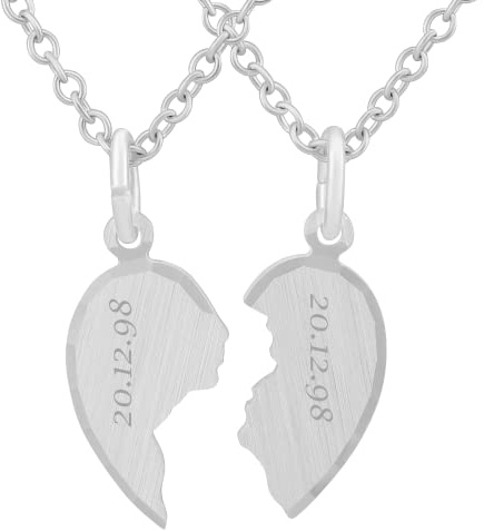 Hanessa 2 Stück Personalisierte Kette mit Gravur 925 Sterling Silber mit Anhänger Herz Puzzle in silber - Personalisierte Geschenke für Damen Herren Freundin Freund - Partner Halskette Sie Ihn