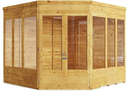 BillyOh Corner Summerhouse Log Cabin 8 x 8 Garden Storage Shed Wooden Summer House Sheds Picton Summerhouses Pressure Treated Available (Spray Treated, 8x8)