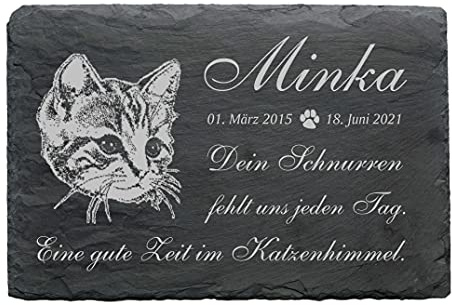 Katze Gedenktafel - mit Name Datum - Grabstein 22 x 16 cm
