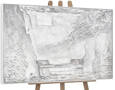 YS-Art Quadro Astratto Bianco Perla con Texture Materiche Moderne Dipinto