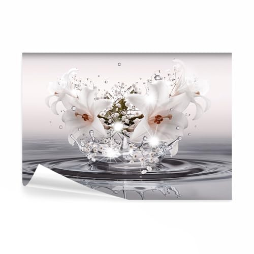 decomonkey Fototapete Diamant Blumen, 350x256 cm, Lilien Grau 3D Effekt | Abstrakt, Tropfen, Vlies, Schlafzimmer, Wohnzimmer, Tapete, Fototapeten, Tapeten, Vliestapete, Wandtapete, moderne, Wand