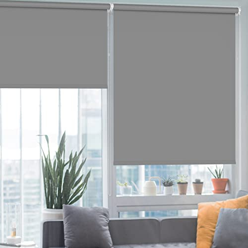 HIDODO Thermal Roller Window Blinds, Blackout Roller Blinds for Windows, Waterproof Fabric Blinds UV Protection Fit Bedroom, Living Room, Bathroom, Kitchen and Doors, 76 x 183 cm, Grey