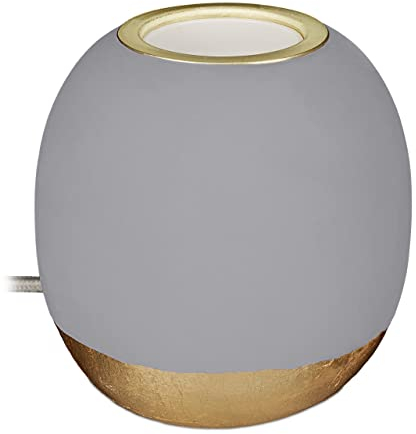 Relaxdays Dekoleuchte Beton, Tischlampe ohne Schirm, HxD 9 x 9 cm, E27 Fassung, langes Kabel, runde Betonlampe, grau