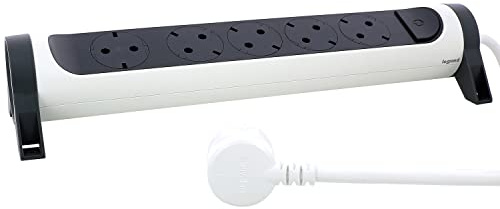 LEGRAND, Multiprise rotative, 5 prises, montage mural ou sur table, interrupteur marche/arrêt LED, câble de 3 m, ultra blanc/gris foncé, 694538