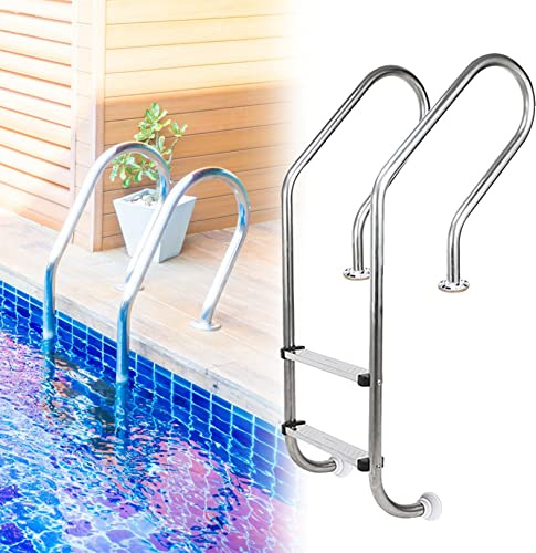 IBOWZ Rail de Piscine Main Courante de Piscine Échelle de Main Courante de Piscine à 2 marches,Rail d'appui de sécurité en Acier Inoxydable 304 pour Grandes piscines intérieures et extérieures - A
